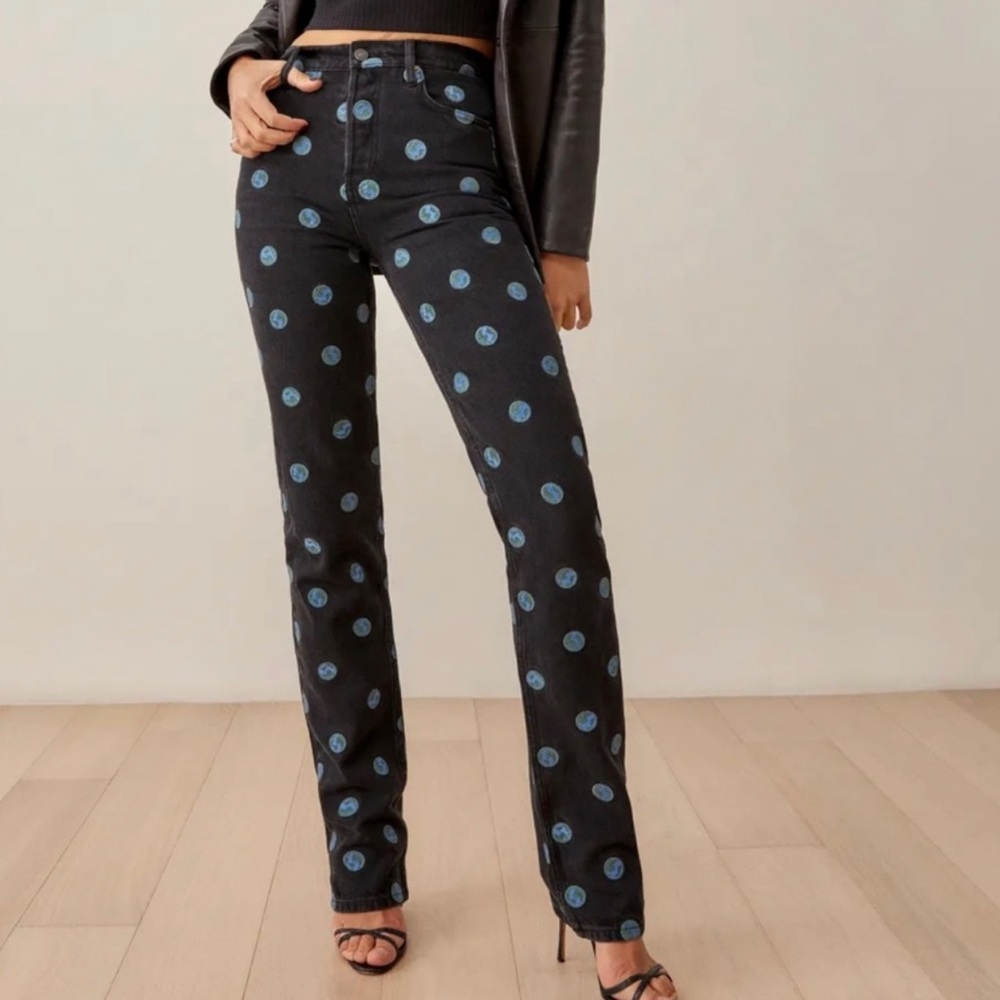 Reformation Earth Embroidered High Waist Straight Leg Jeans